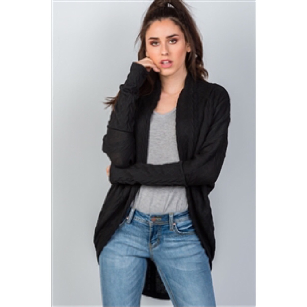 SALES ❗️BLACK DROP SHOULDER CABLE KNIT CARDIGAN - Picture 4 of 6